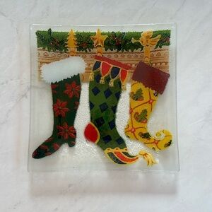 Peggy Karr fused glass Christmas Stocking serving dish.